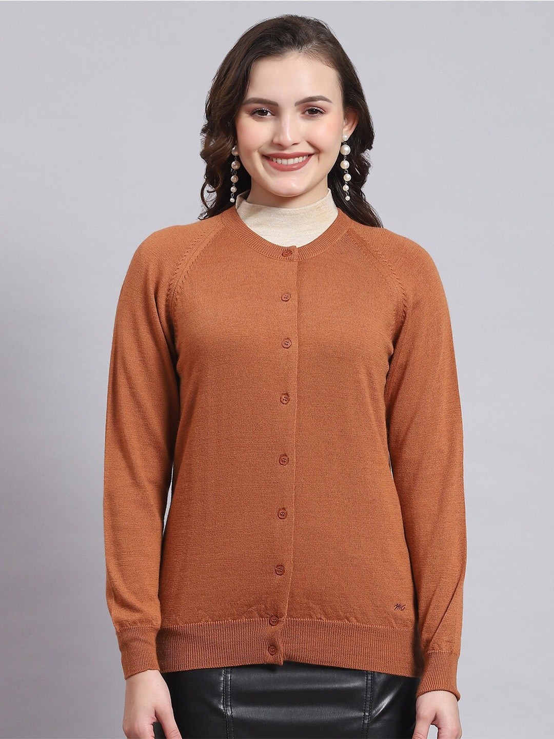 

Monte Carlo Round Neck Woollen Cardigan, Brown