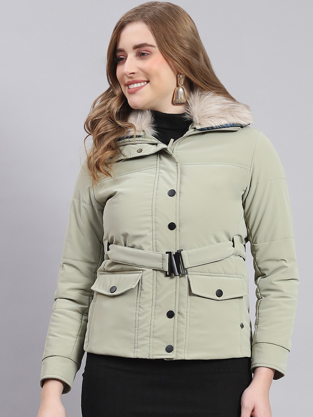 

Monte Carlo Hooded Faux Fur Trim Lightweight Padded Jacket, Green
