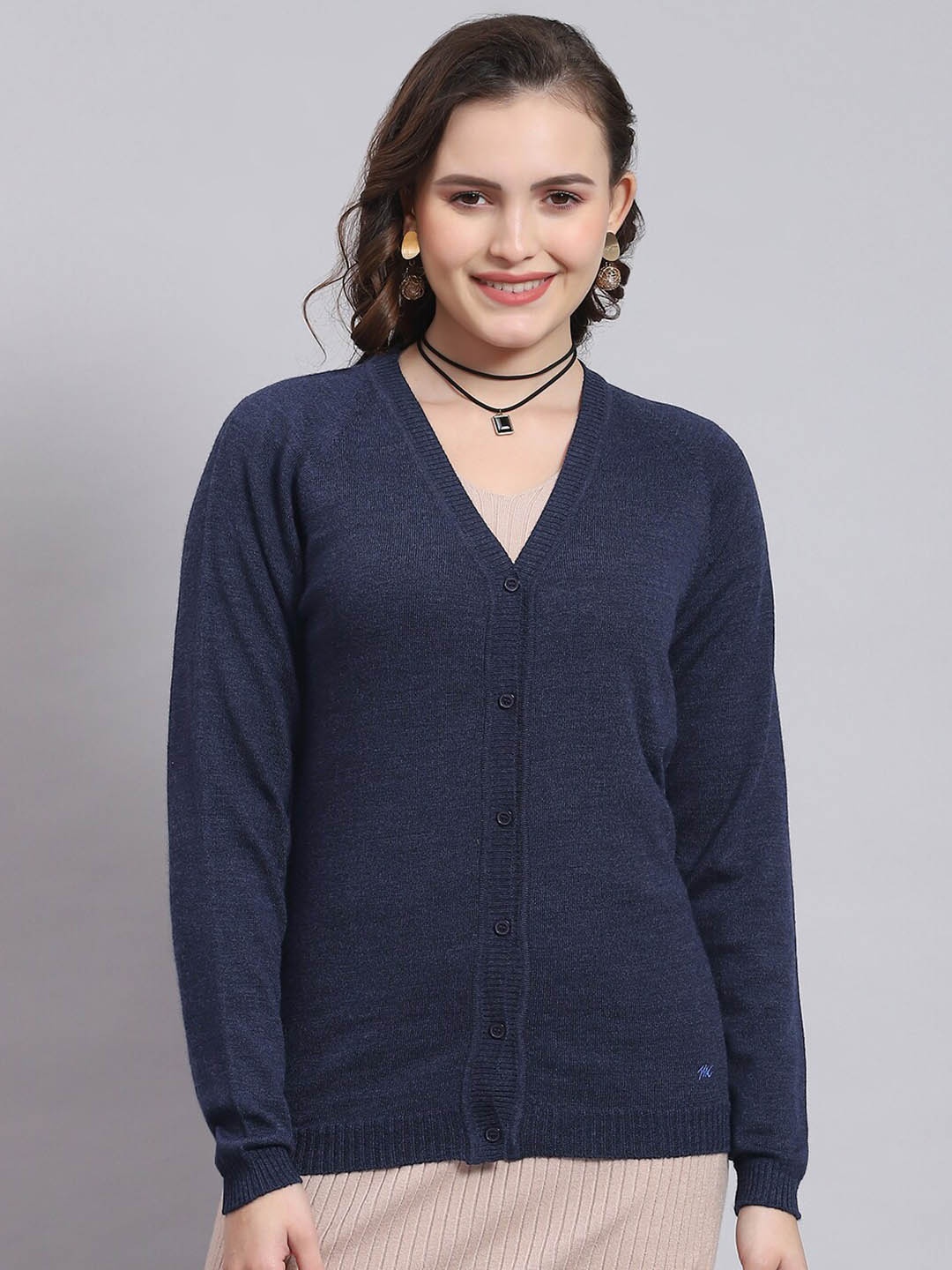 

Monte Carlo V-Neck Woollen Cardigan Sweater, Navy blue