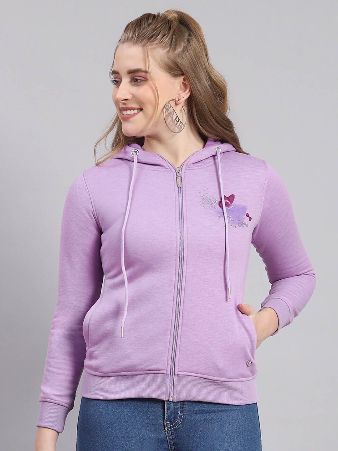 

Monte Carlo Printed Hooded Front-Open Sweatshirt, Purple