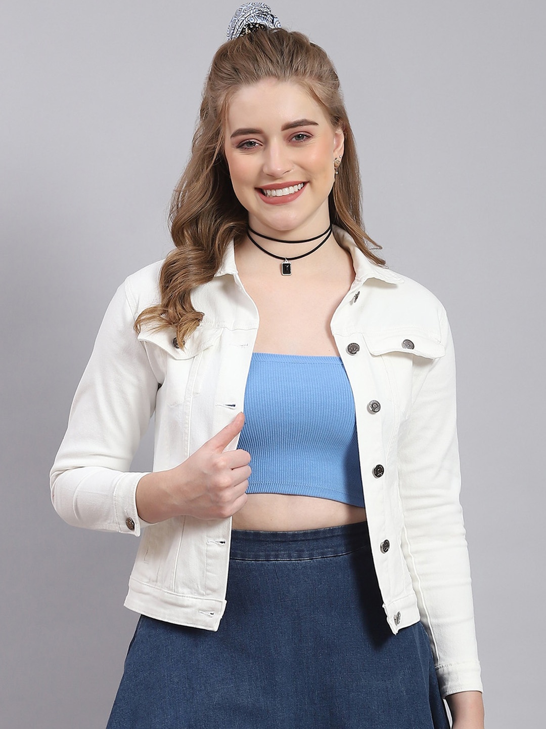 

Monte Carlo Spread Collar Lightweight Denim Jacket, White
