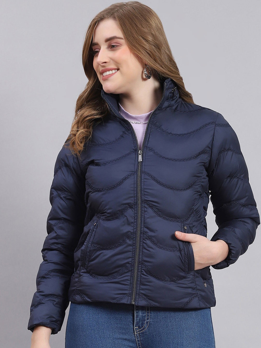 

Monte Carlo Mock Collar Lightweight Puffer Jacket, Navy blue