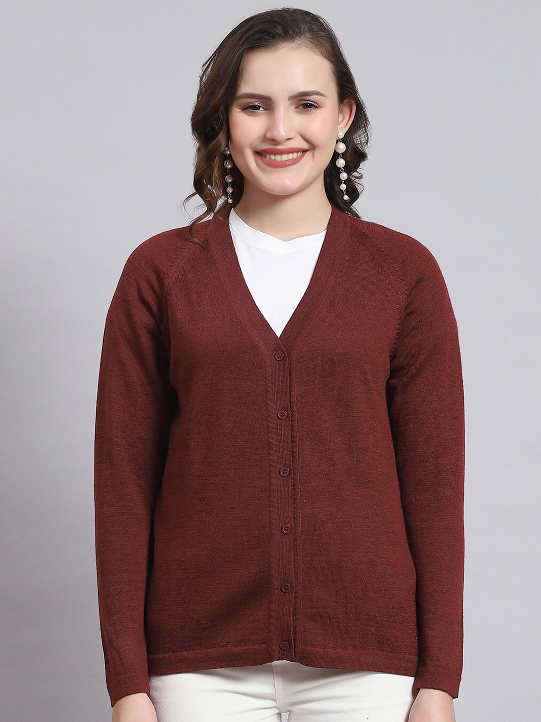 

Monte Carlo V-Neck Woollen Cardigan, Maroon