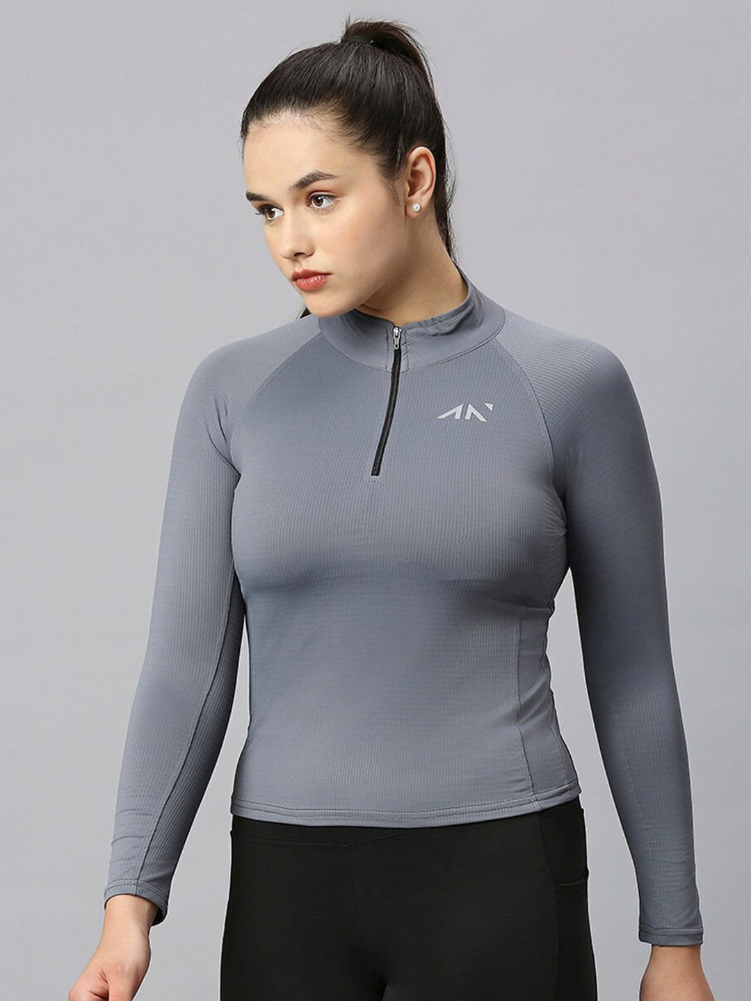 

AESTHETIC NATION High Neck Fitted Sports Top, Grey