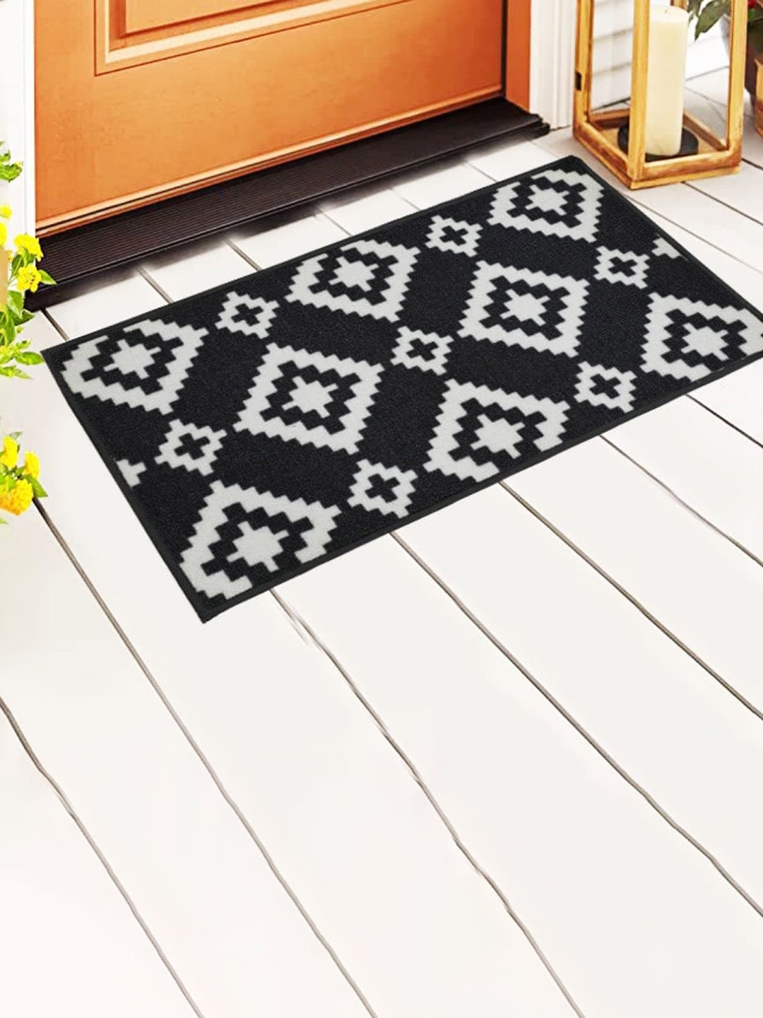 

BELLISSIMA MICASA Black & White Printed Anti Skid Rectangle Doormat