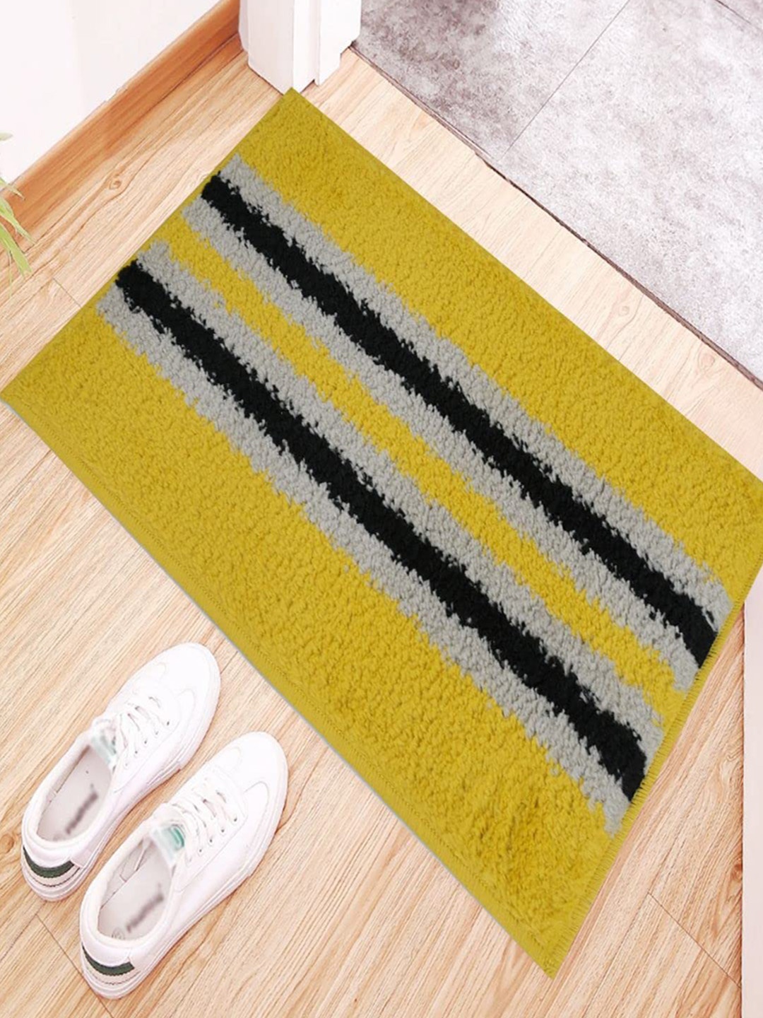 

BELLISSIMA MICASA Yellow & Black Striped Anti Skid Rectangle Doormat