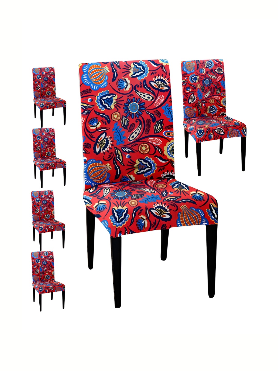 

Lazi 6 Pieces Red & Blue Floral Stretchable Dining Chair Covers