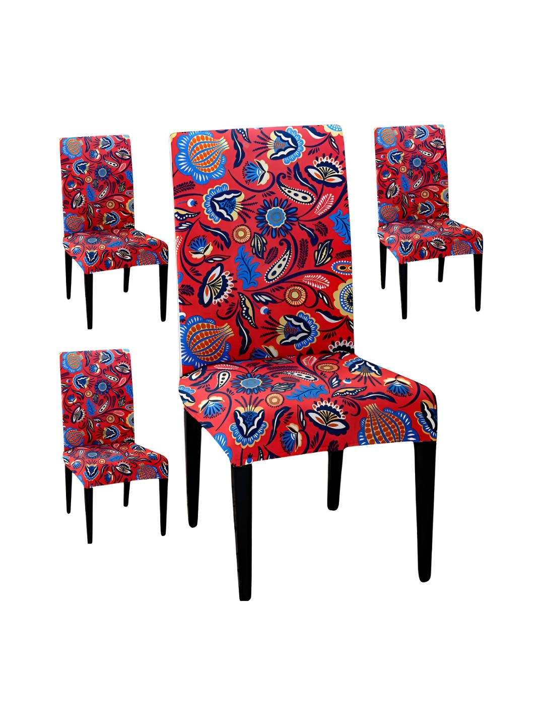 

Lazi 4 Pieces Red & Blue Floral Stretchable Dining Chair Covers