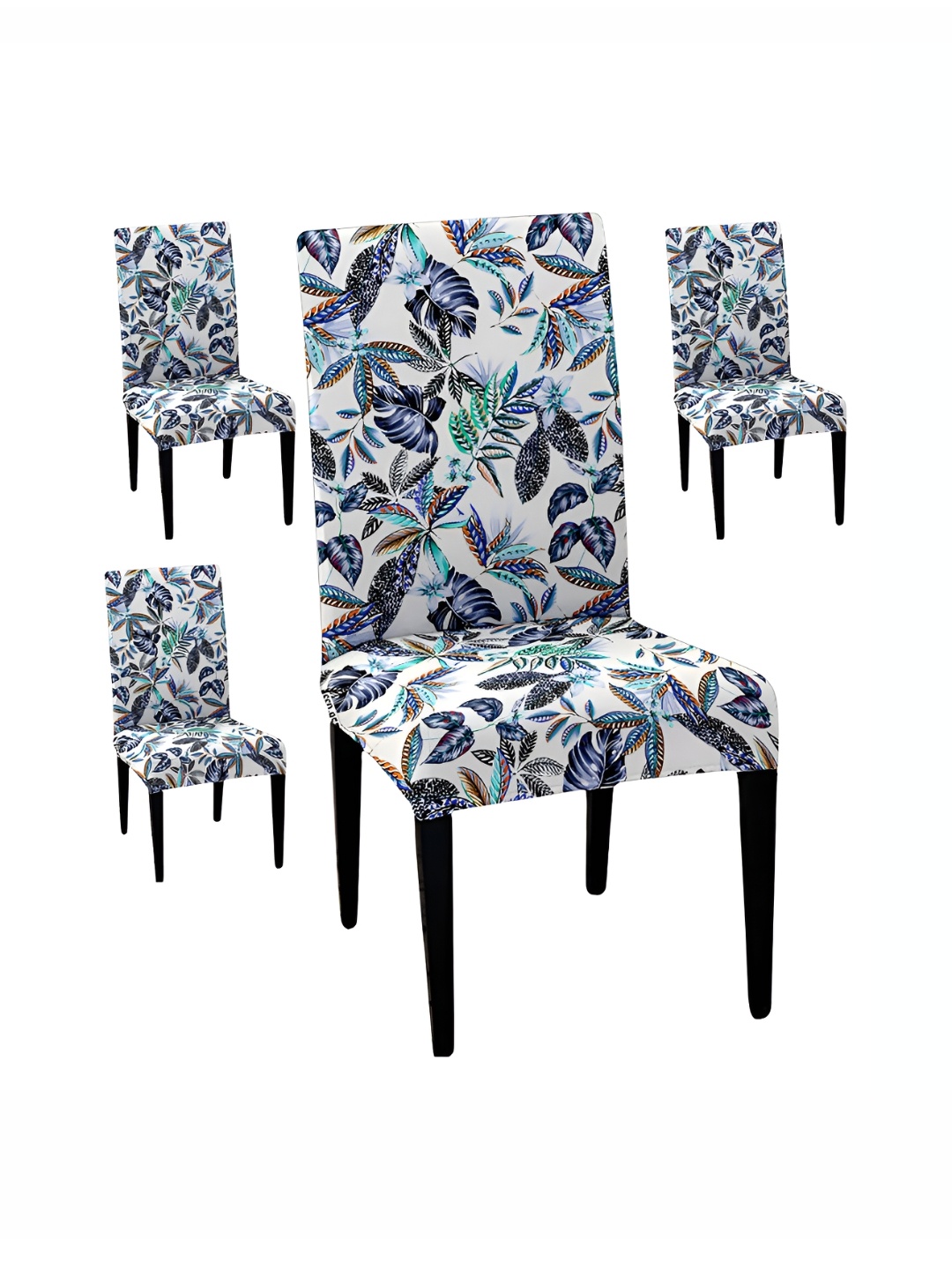 

Lazi 4 Pieces White & Blue Floral Printed Stretchable Dining Chair Covers
