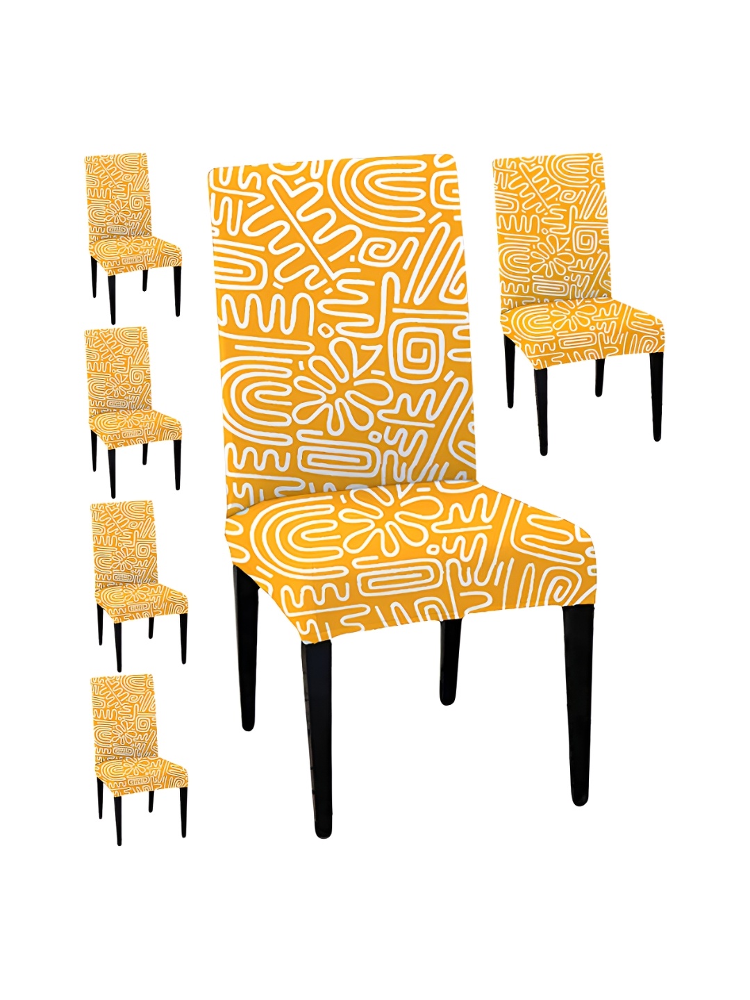 

Lazi 6 Pieces Yellow & White Abstract Printed Stretchable Dining Chair Covers