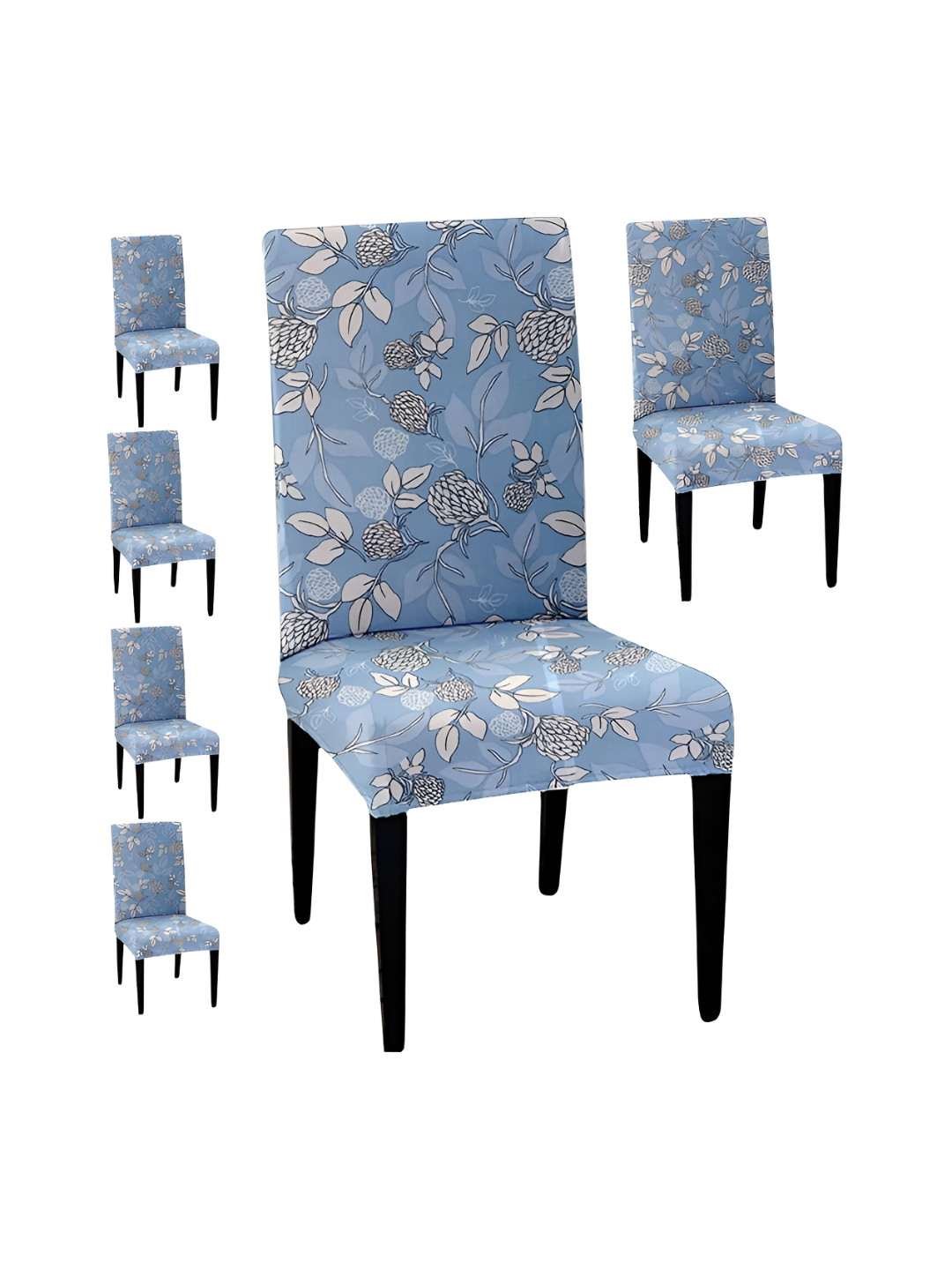 

Lazi Turquoise Blue & White 6 Pieces Floral Printed Stretchable Chair Covers