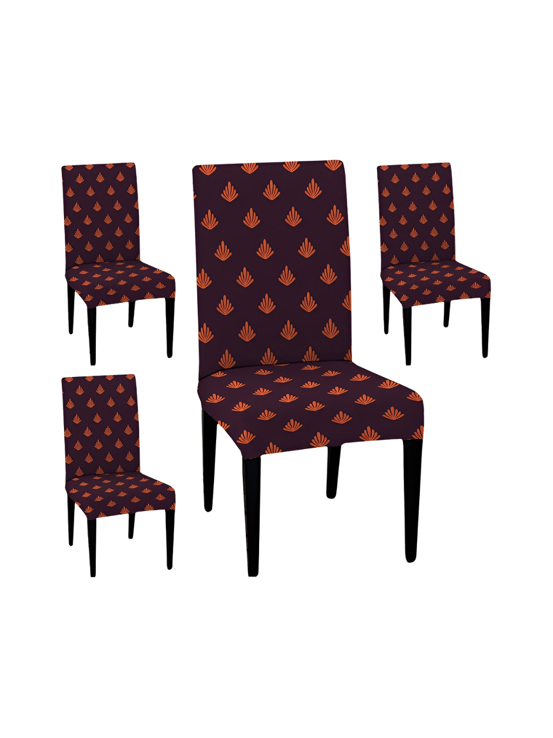 

Lazi 4 Pieces Purple & Brown Leaf Printed Stretchable Dining Chair Covers