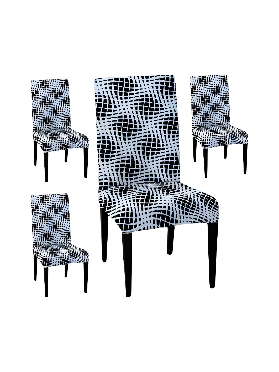 

Lazi 4 Pieces White & Black Graphic Printed Stretchable Dining Chair Covers