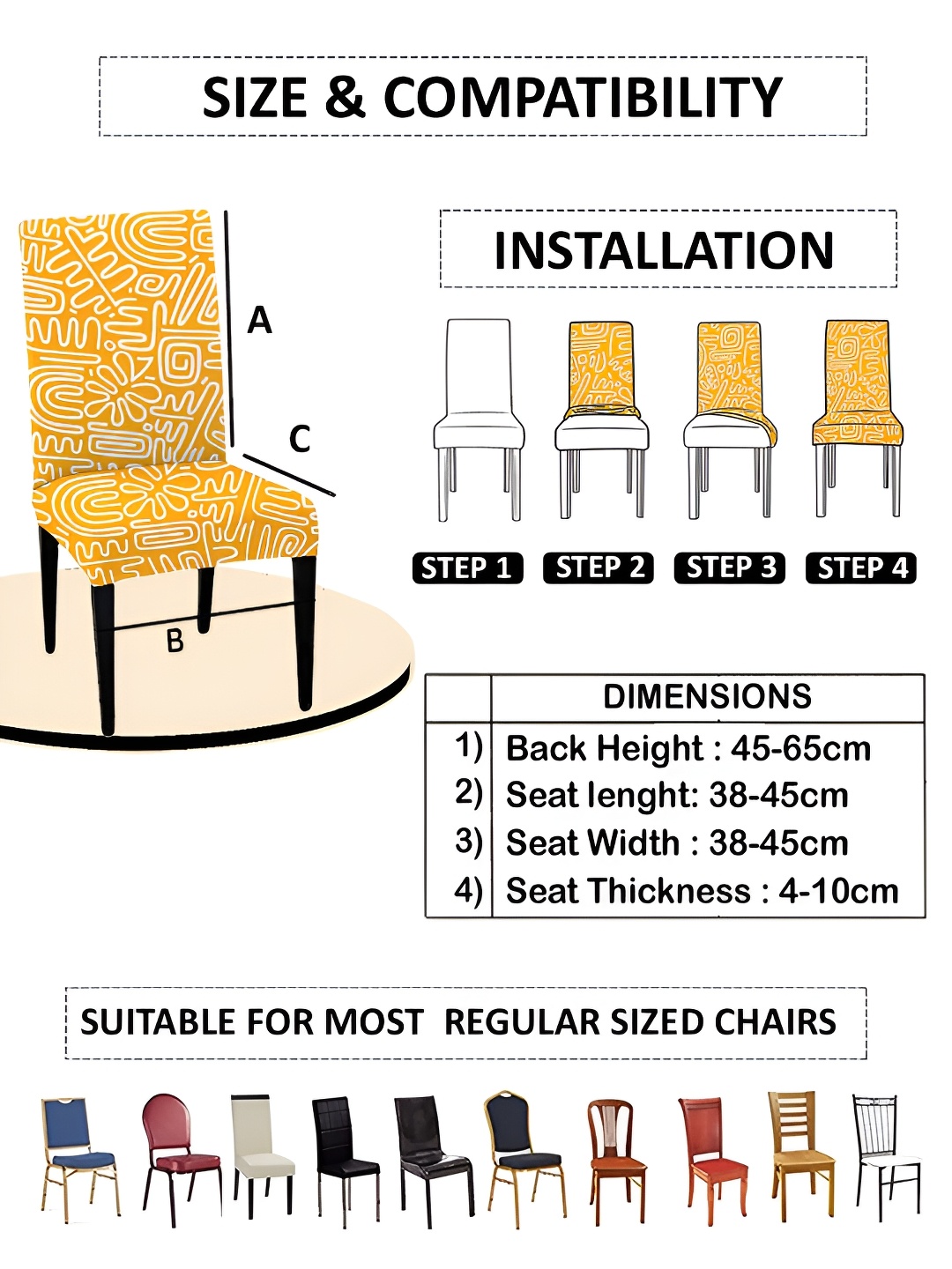 

Lazi 2 Pieces Yellow & White Abstract Printed Stretchable Dining Chair Covers