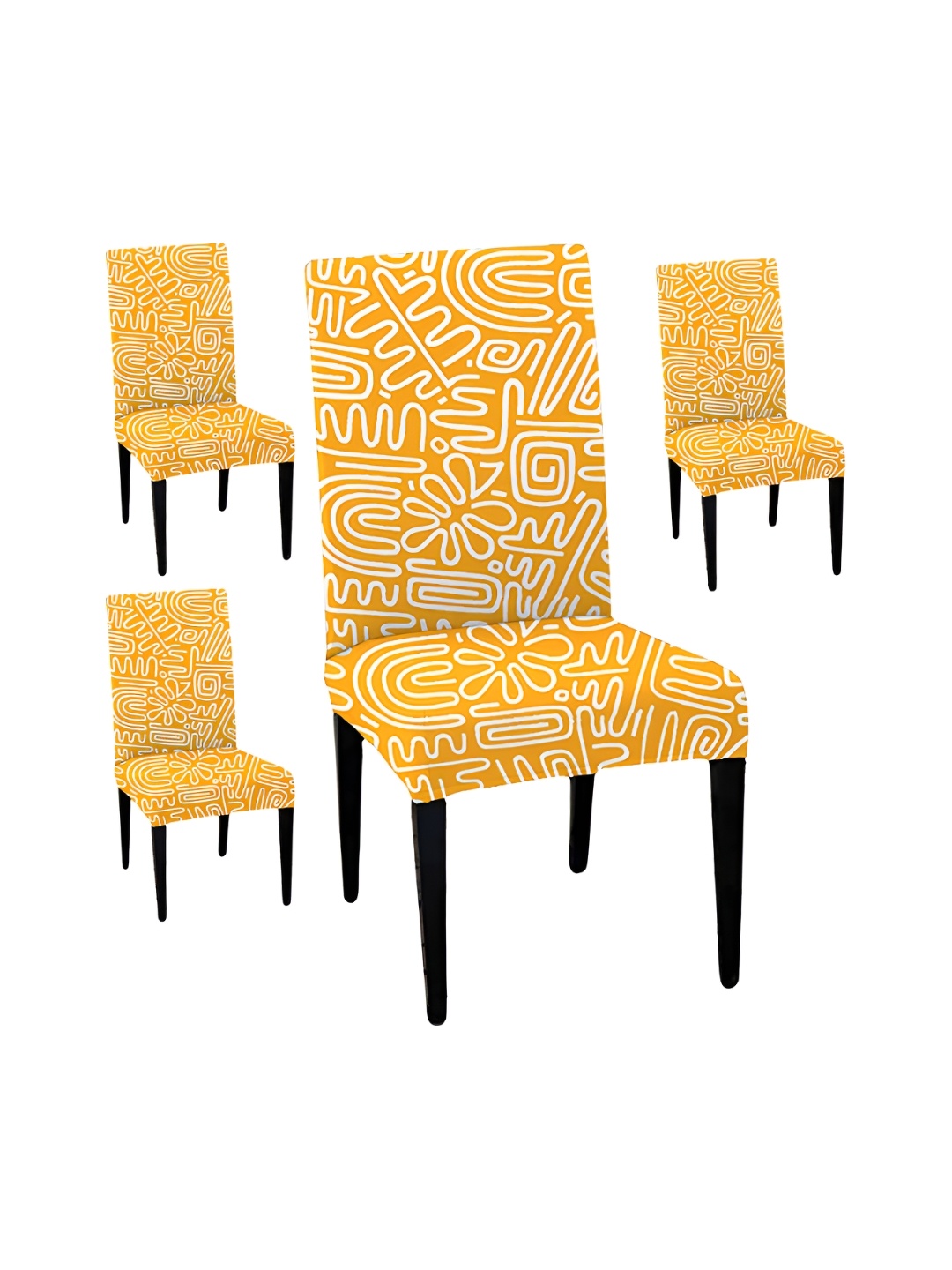 

Lazi 4 Pieces Yellow & White Abstract Printed Stretchable Dining Chair Covers