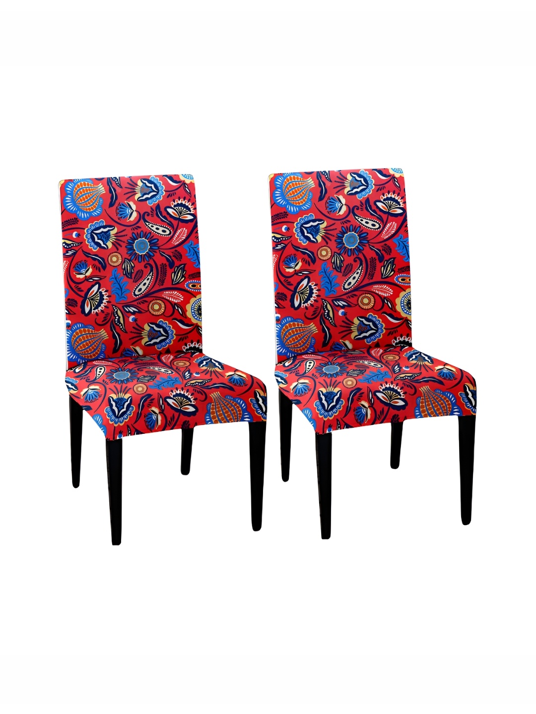 

Lazi 2 Pieces Red & Blue Floral Printed Stretchable Dining Chair Covers