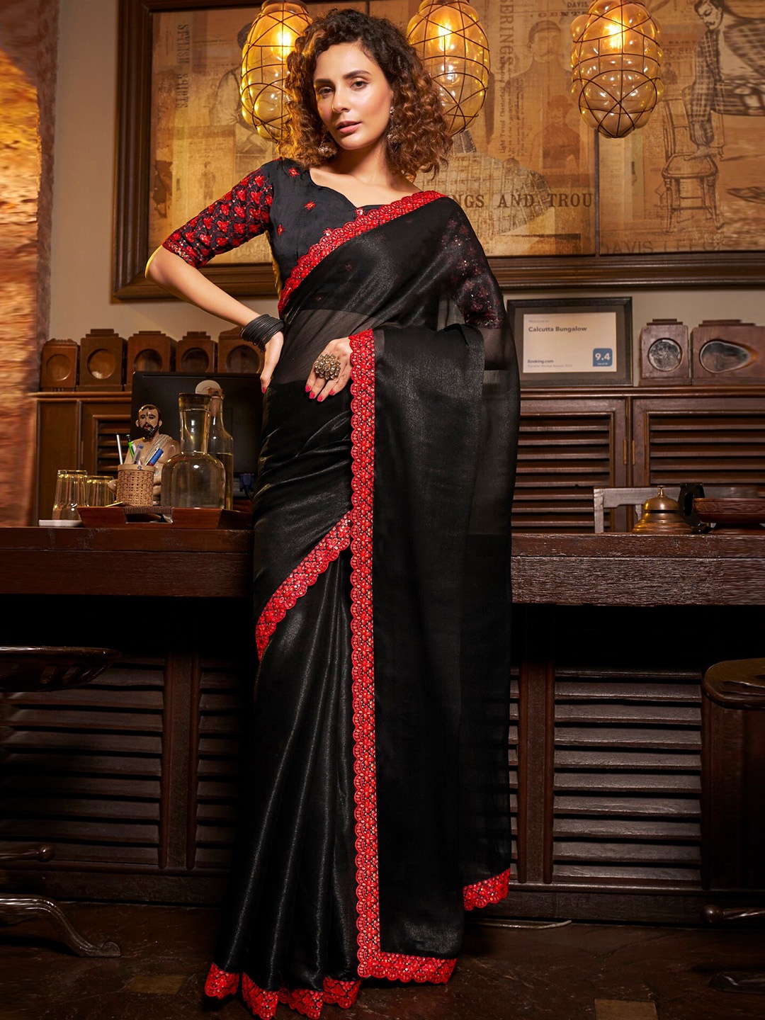 

Kalista Embroidered Pure Chiffon Saree, Black