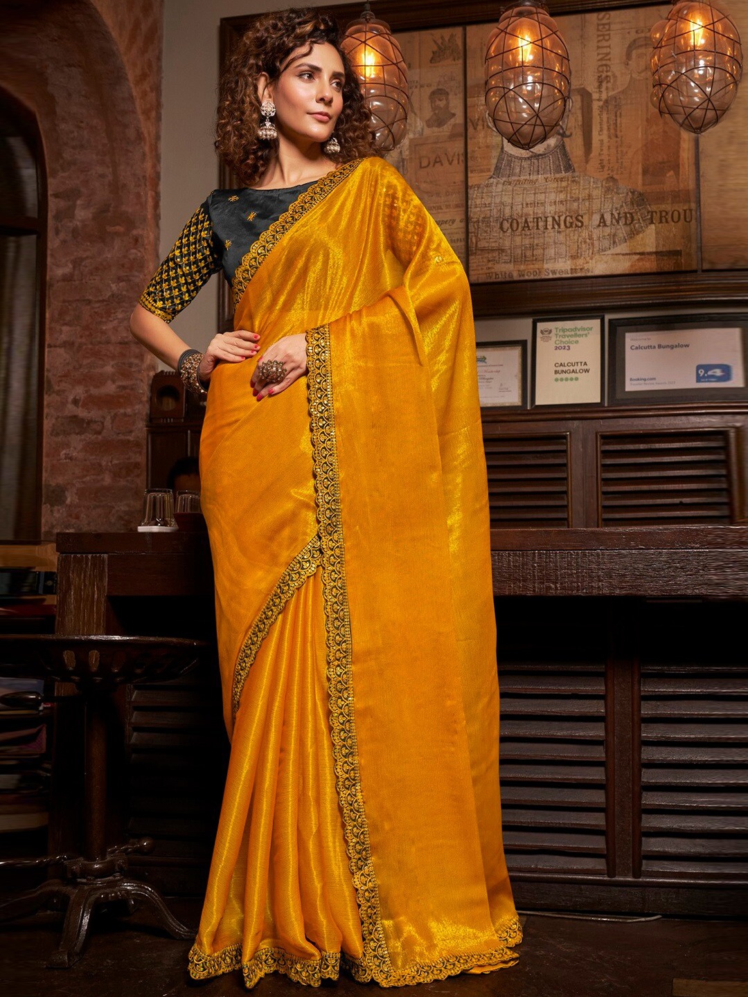 

Kalista Embroidered Pure Chiffon Saree, Mustard