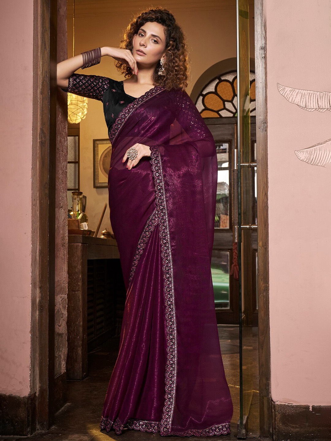 

Kalista Embroidered Pure Chiffon Saree, Purple