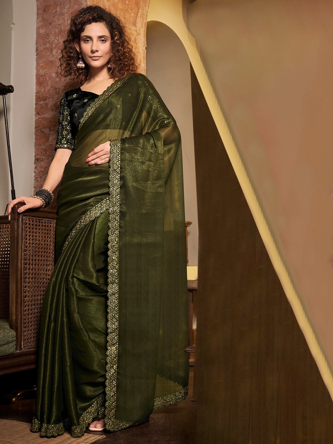 

Kalista Embroidered Pure Chiffon Saree, Green