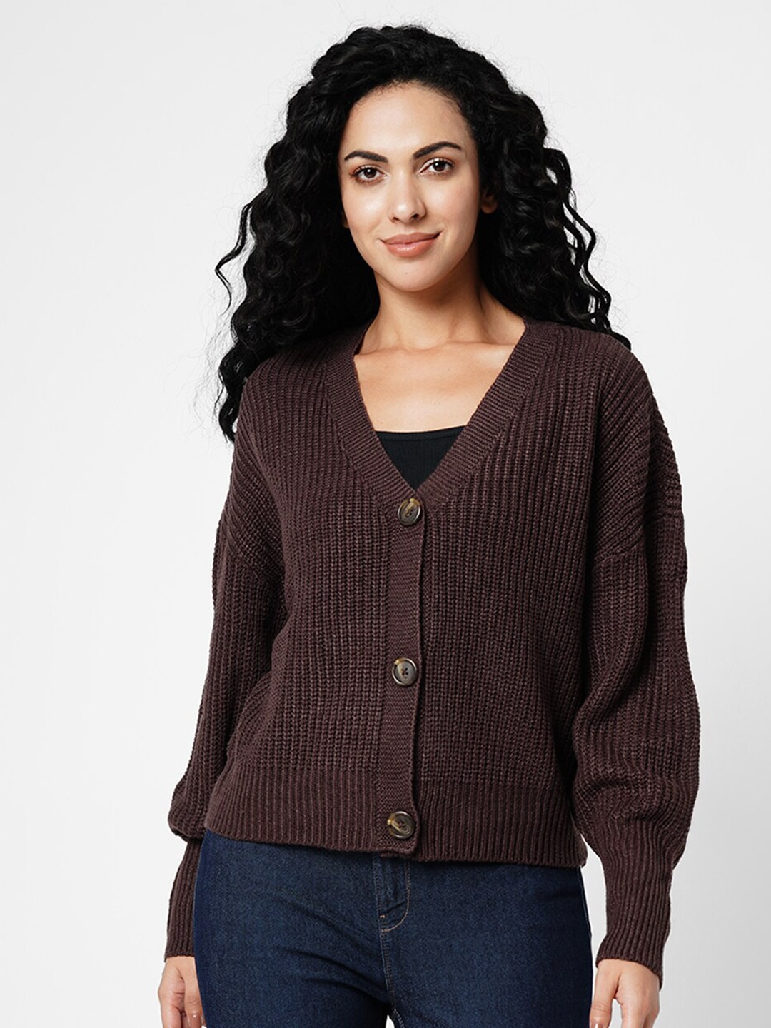 

Vero Moda Self Design Cable Knit Acrylic Cardigan, Brown