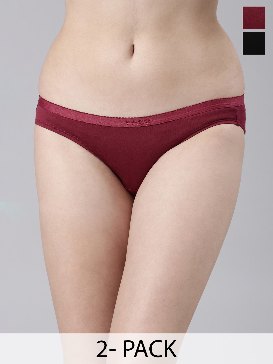 

FASO Pack Of 2 Mid-Rise Organic Cotton Bikini, Red