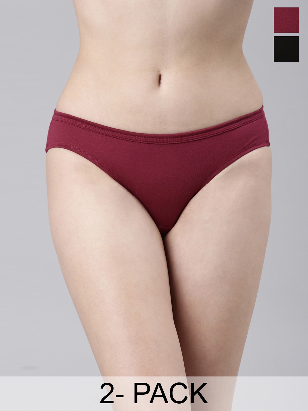 

FASO Pack Of 2 Mid-Rise Organic Cotton Bikini, Maroon