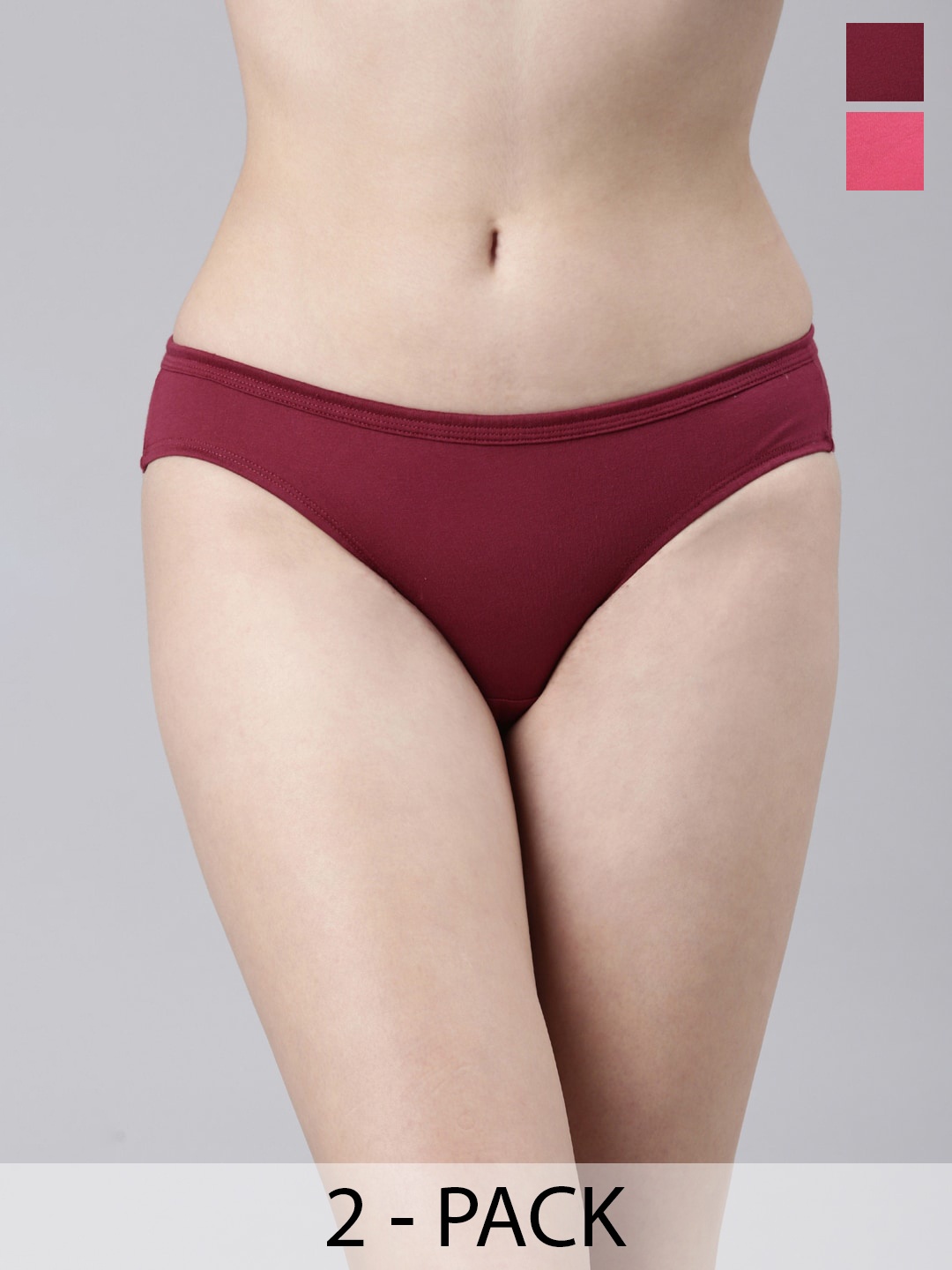 

FASO Pack Of 2 Mid-Rise Organic Cotton Bikini, Maroon