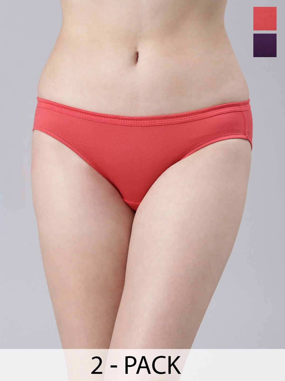 

FASO Pack Of 2 Mid-Rise Organic Cotton Bikini, Pink