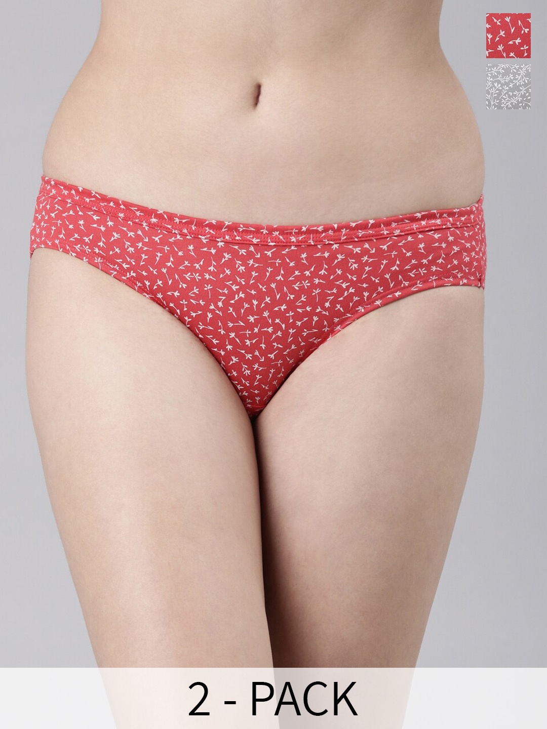 

FASO Pack of 2 Floral Printed Organic Cotton Bikini Briefs, Pink