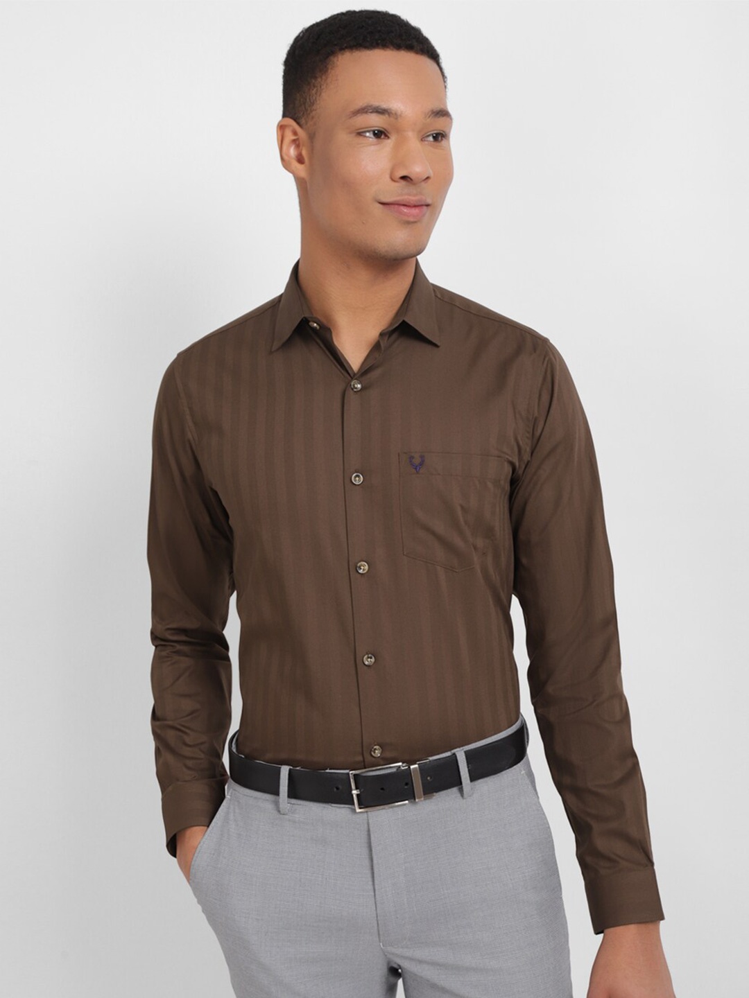 

Allen Solly Striped Slim Fit Cotton Formal Shirt, Brown