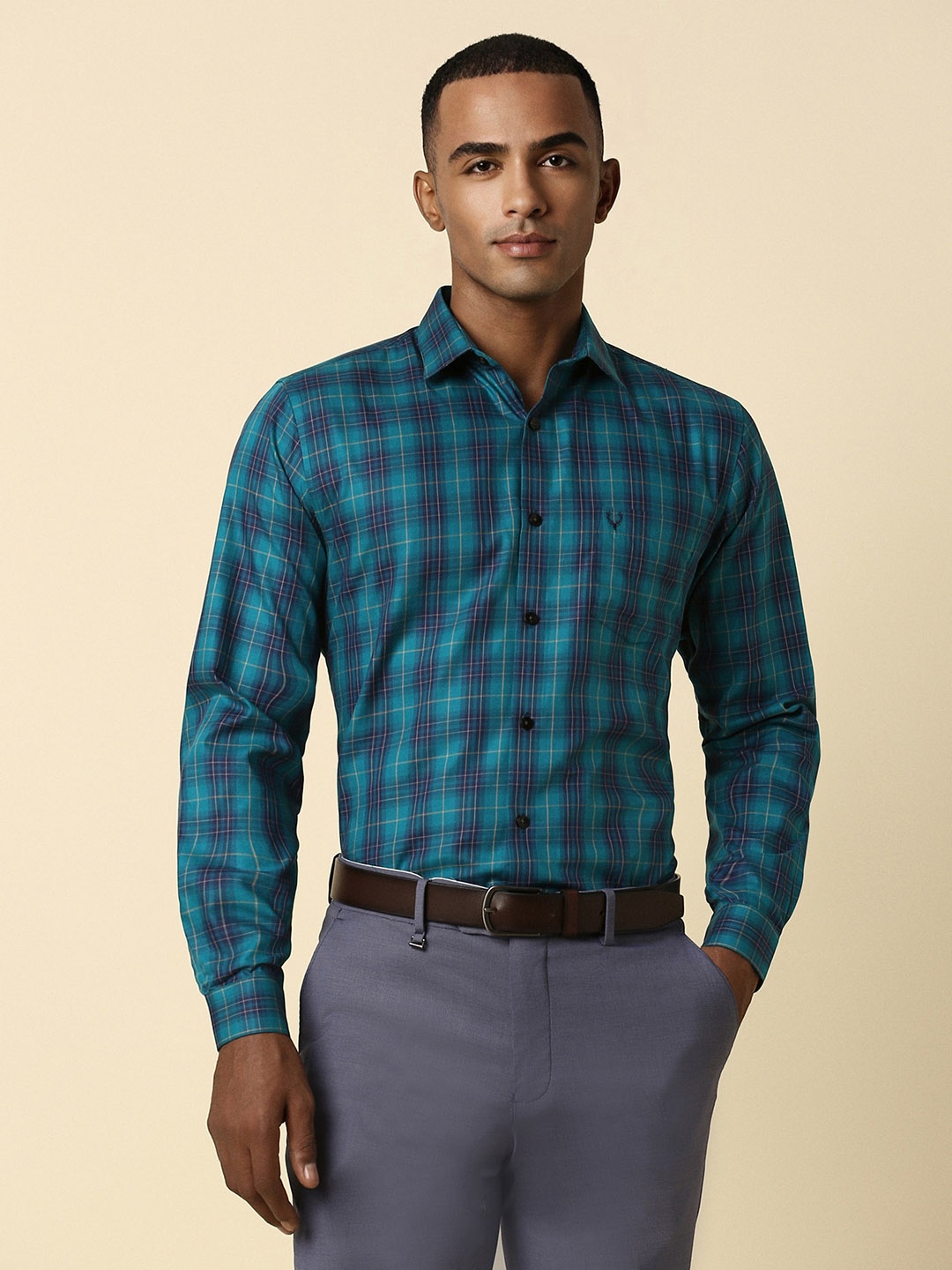 

Allen Solly Men Blue Slim Fit Checked Formal Shirt