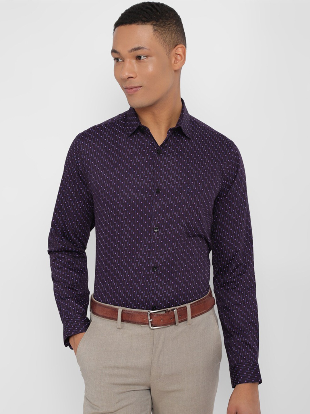 

Allen Solly Micro Ditsy Printed Slim Fit Pure Cotton Formal Shirt, Purple