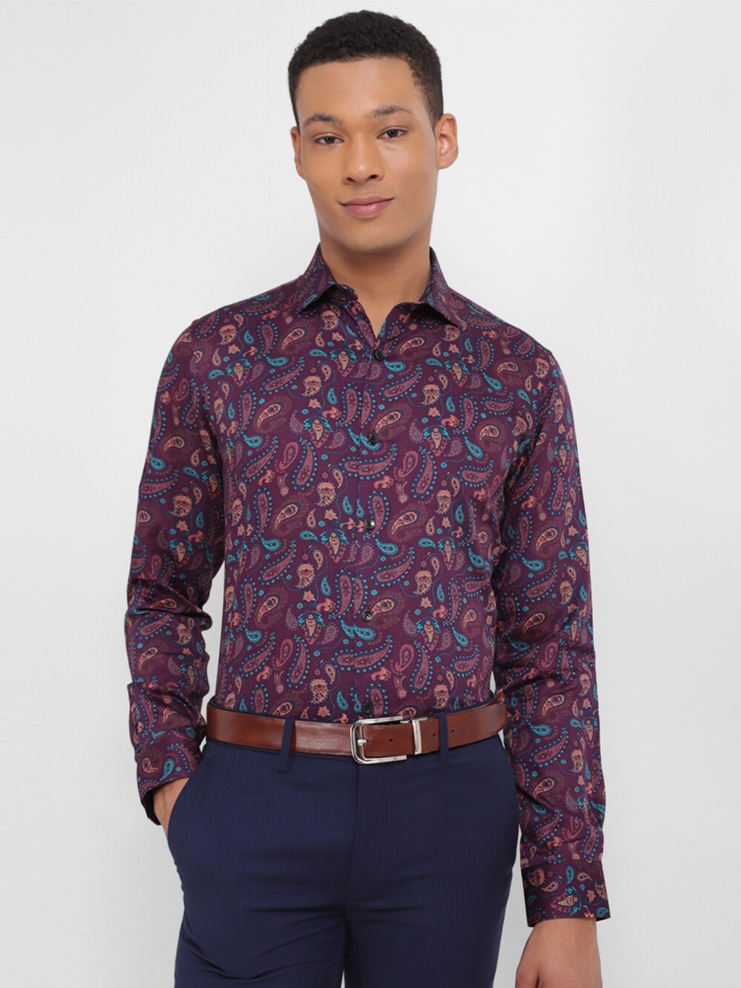 

Allen Solly Slim Fit Ethnic Motifs Printed Pure Cotton Formal Shirt, Purple