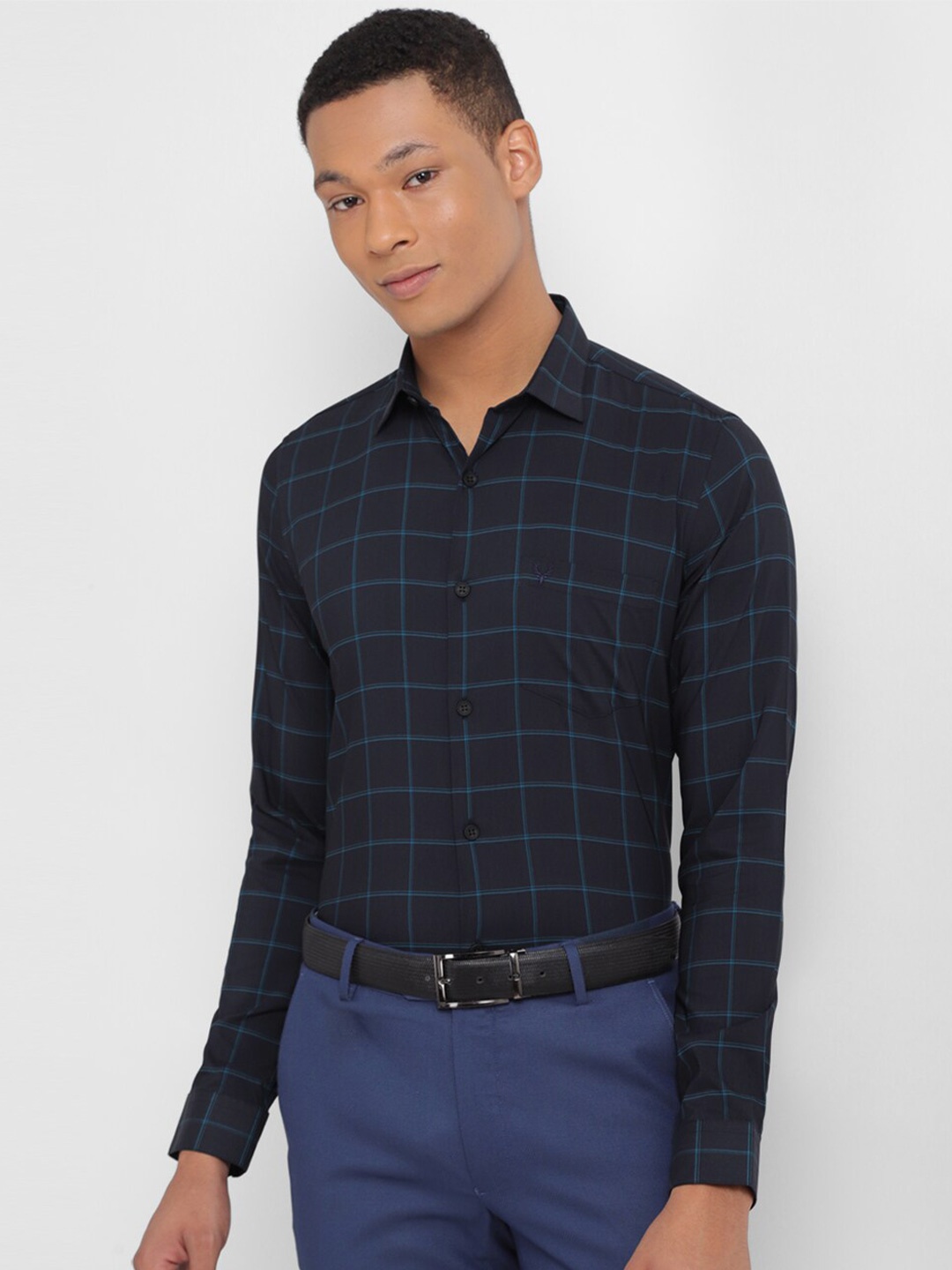 

Allen Solly Slim Fit Windowpane Checked Formal Shirt, Navy blue