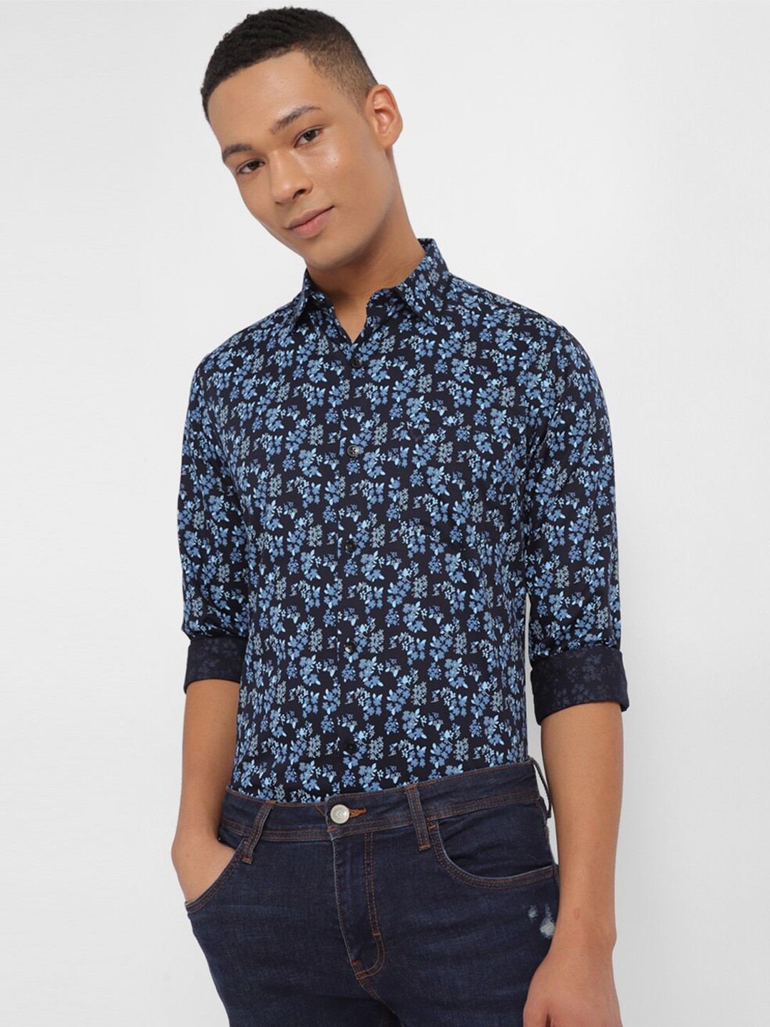 

Allen Solly Floral Printed Slim Fit Pure Cotton Shirt, Blue
