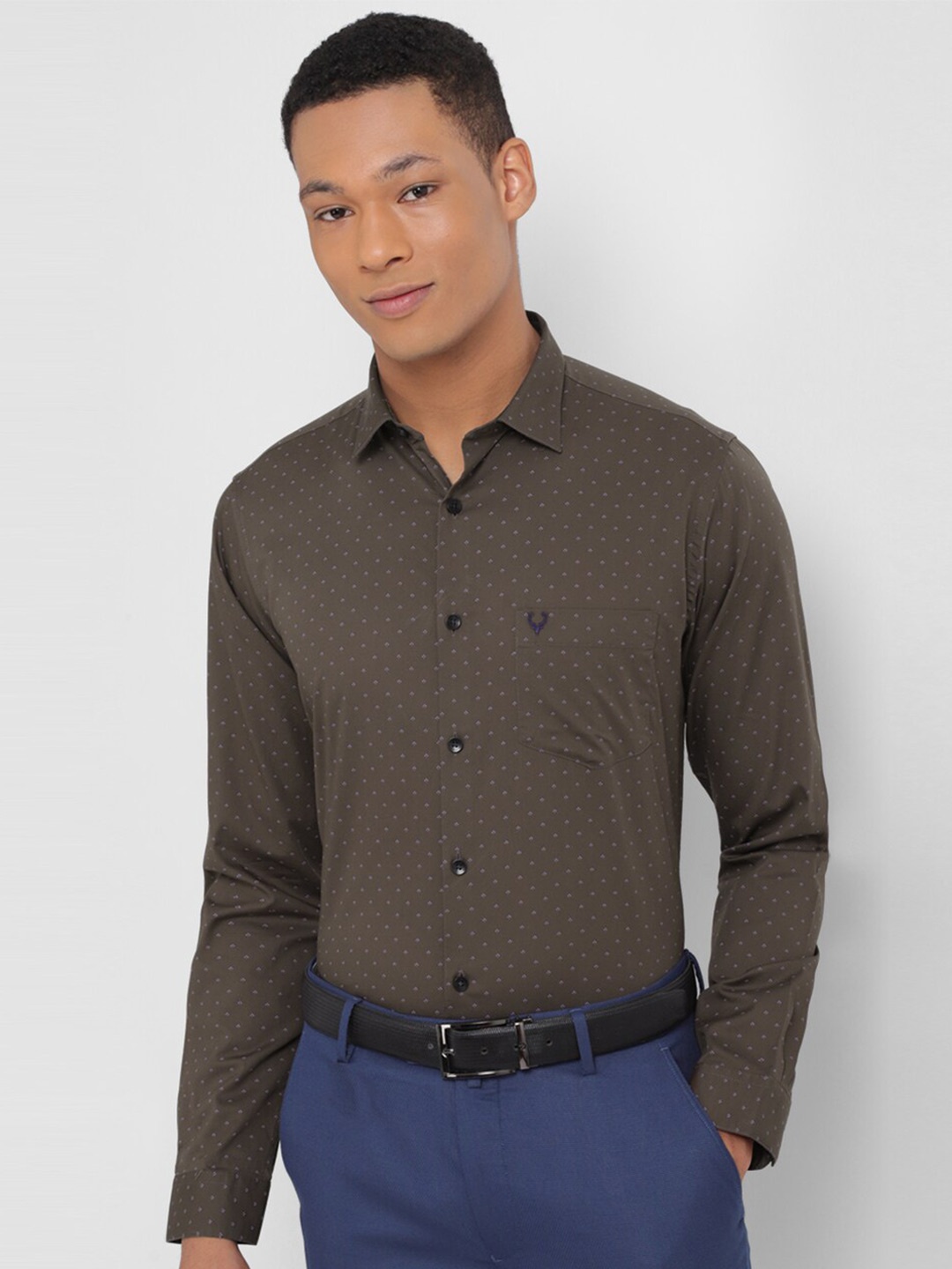 

Allen Solly Slim Fit Micro Ditsy Printed Pure Cotton Formal Shirt, Brown