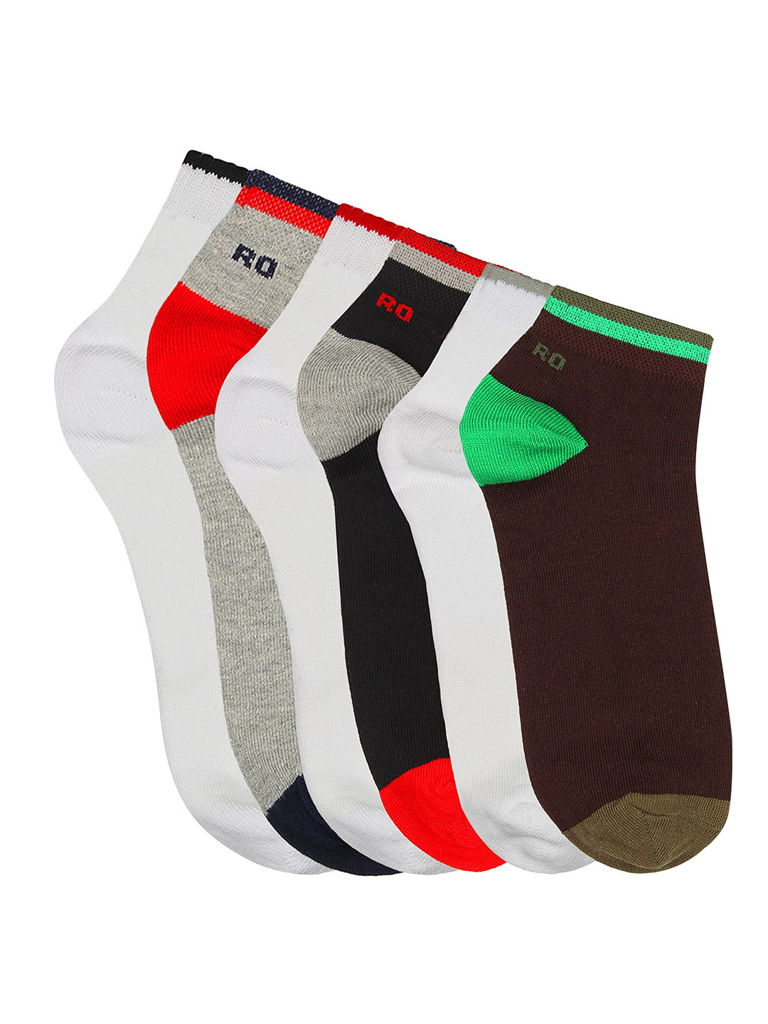 

The Roadster Lifestyle Co. Pack of 6 White & Grey Colourblocked Ankle-Length Socks