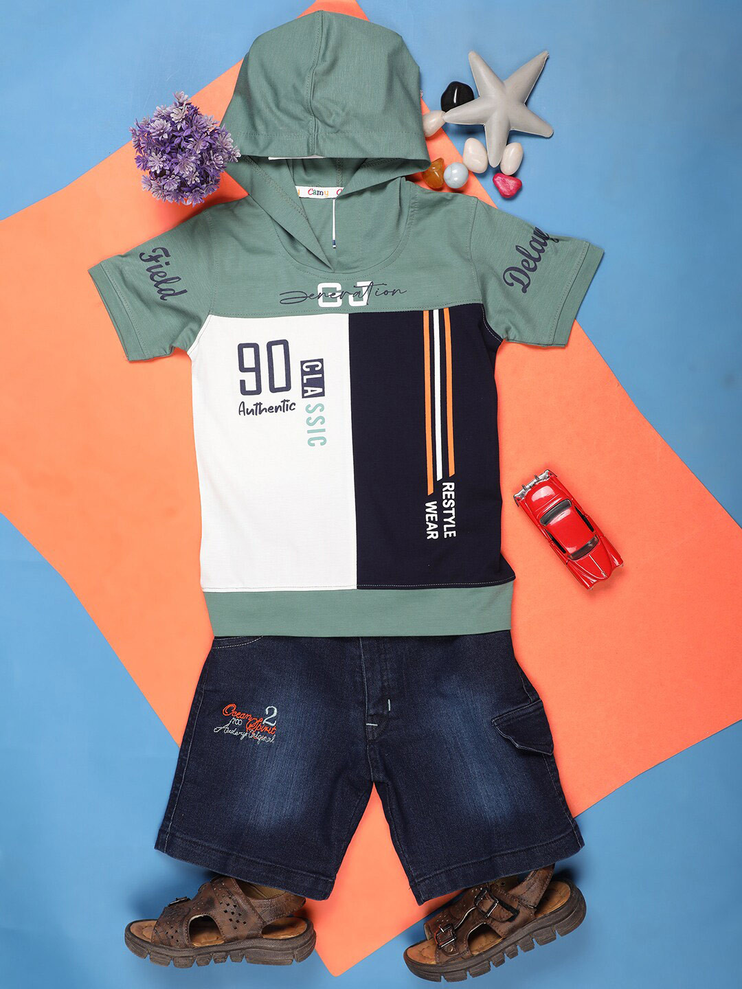 

V-Mart Boys Printed Pure Cotton T-shirt with Shorts, Green