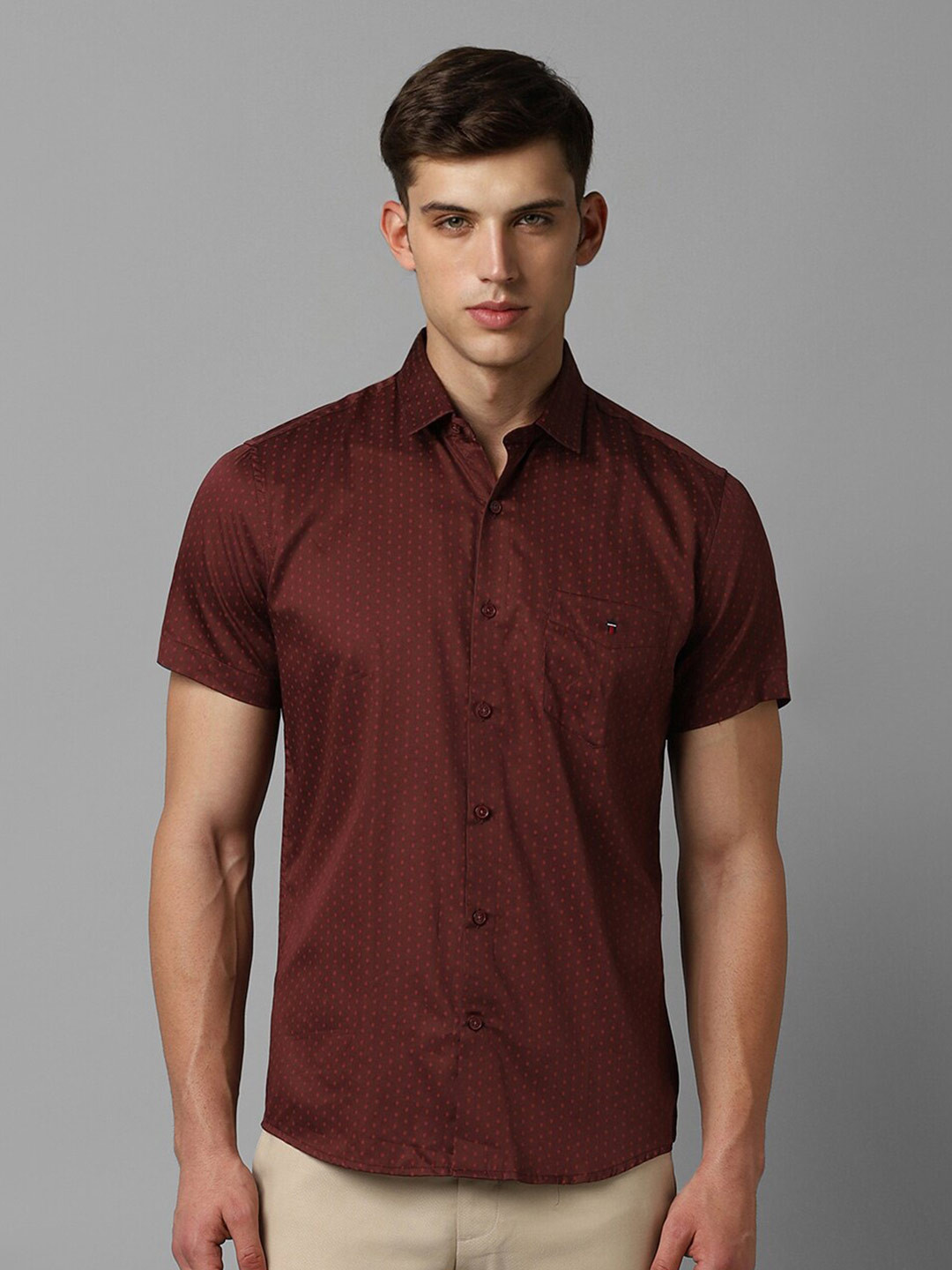 

Louis Philippe Sport Slim Fit Polka Dots Printed Cotton Casual Shirt, Brown