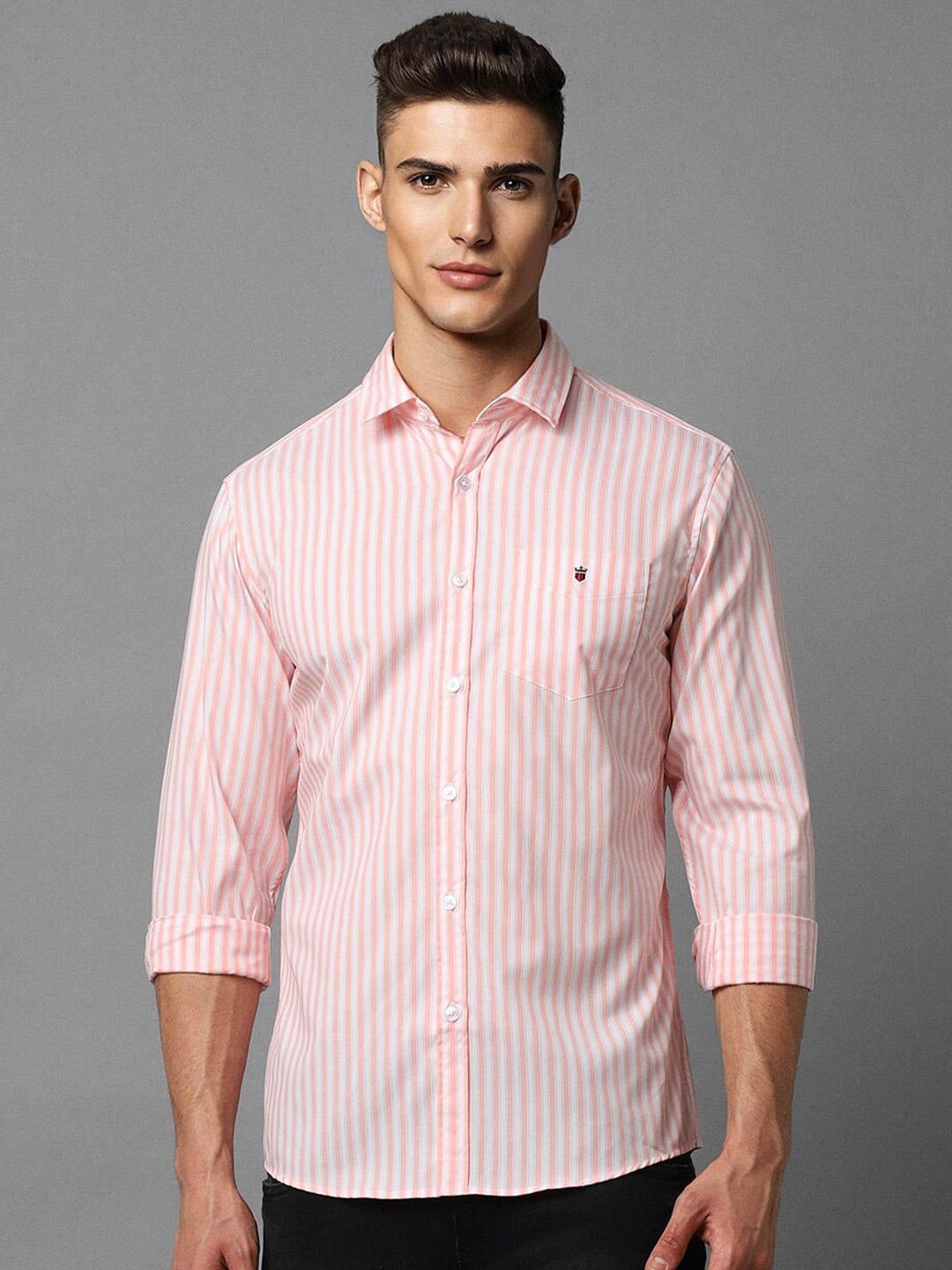 

Louis Philippe Sport Slim Fit Vertical Striped Pure Cotton Casual Shirt, Pink