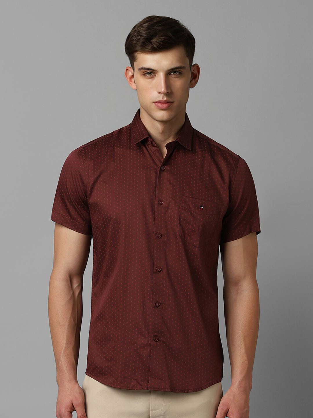 

Louis Philippe Sport Slim Fit Micro Ditsy Printed Pure Cotton Casual Shirt, Brown