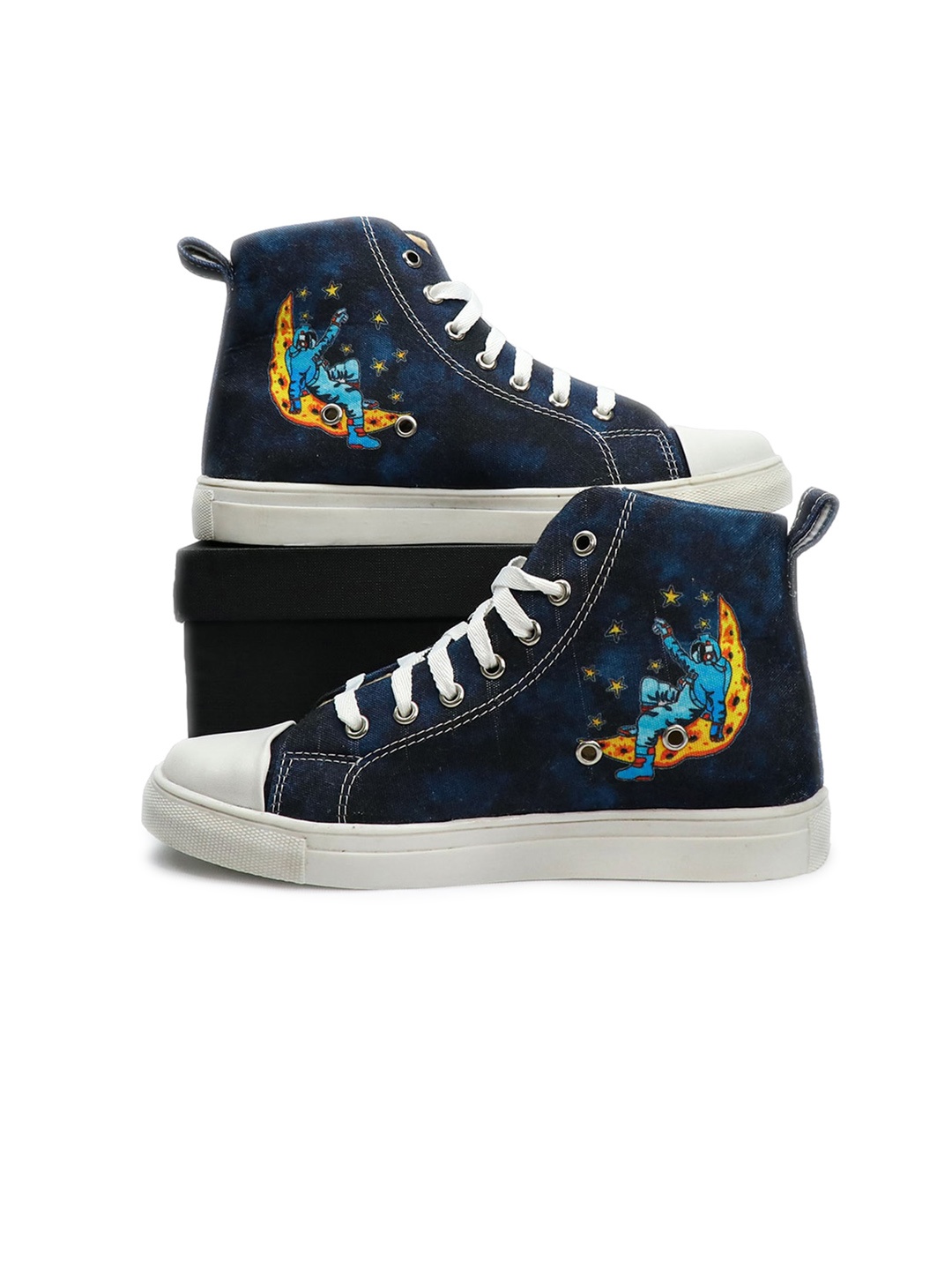 

KobSook Women Half Moon Astronaut Printed Lightweight Canvas Sneakers, Navy blue