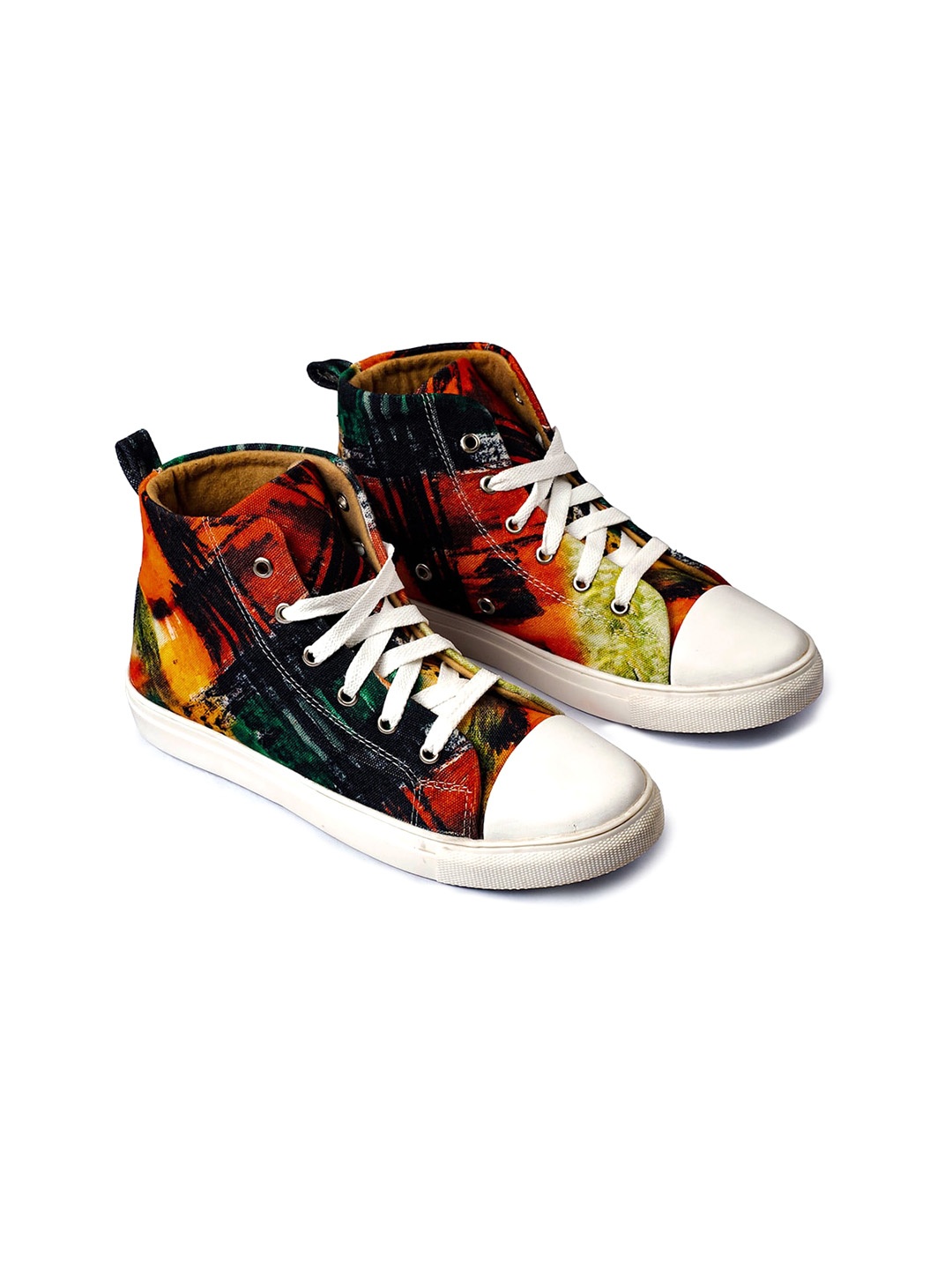

KobSook Women Mid Top Colourblocked Lightweight Canvas Sneakers, Orange