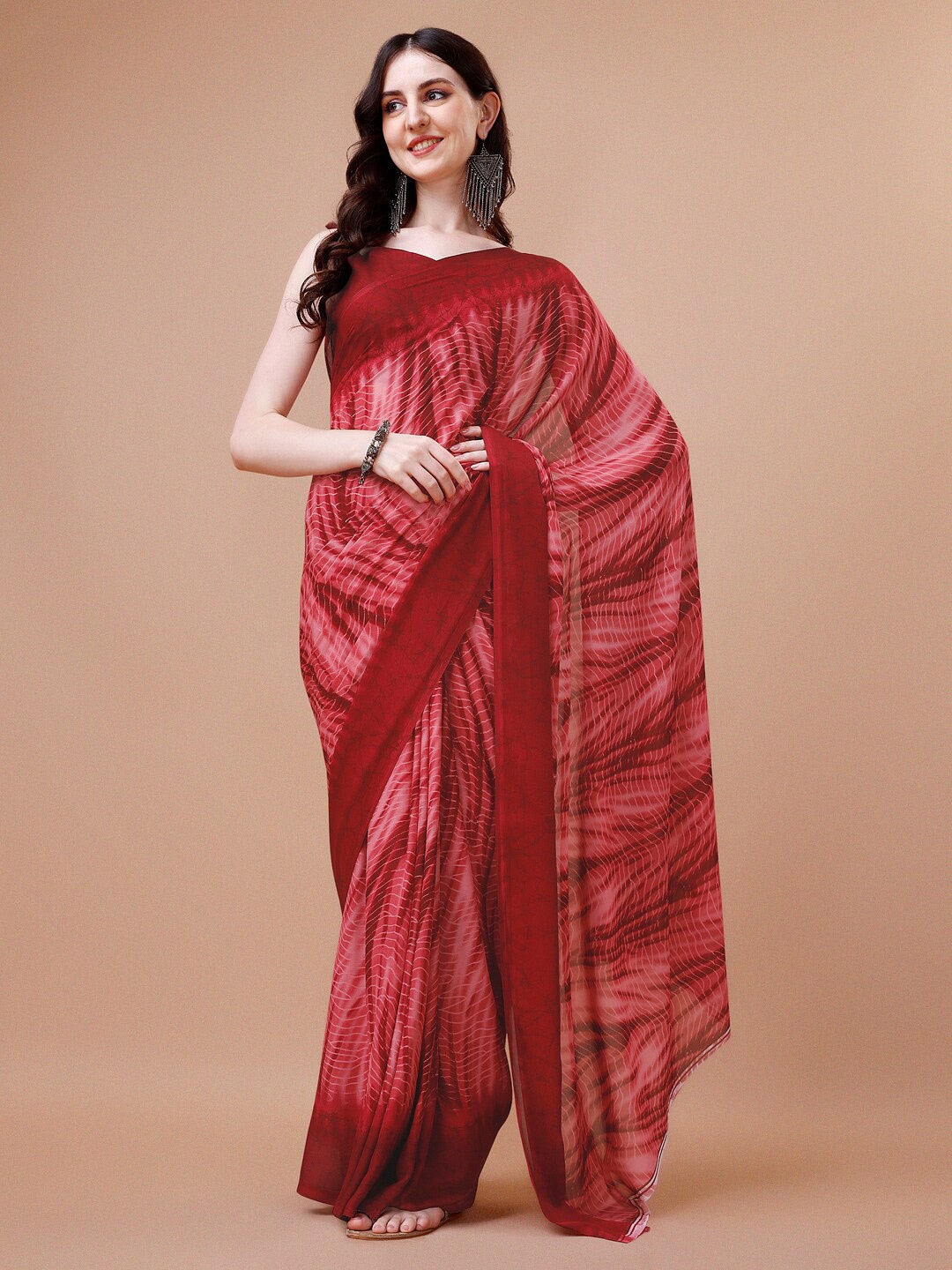 Dori Tie And Dye Pure Georgette Saree, Maroon
