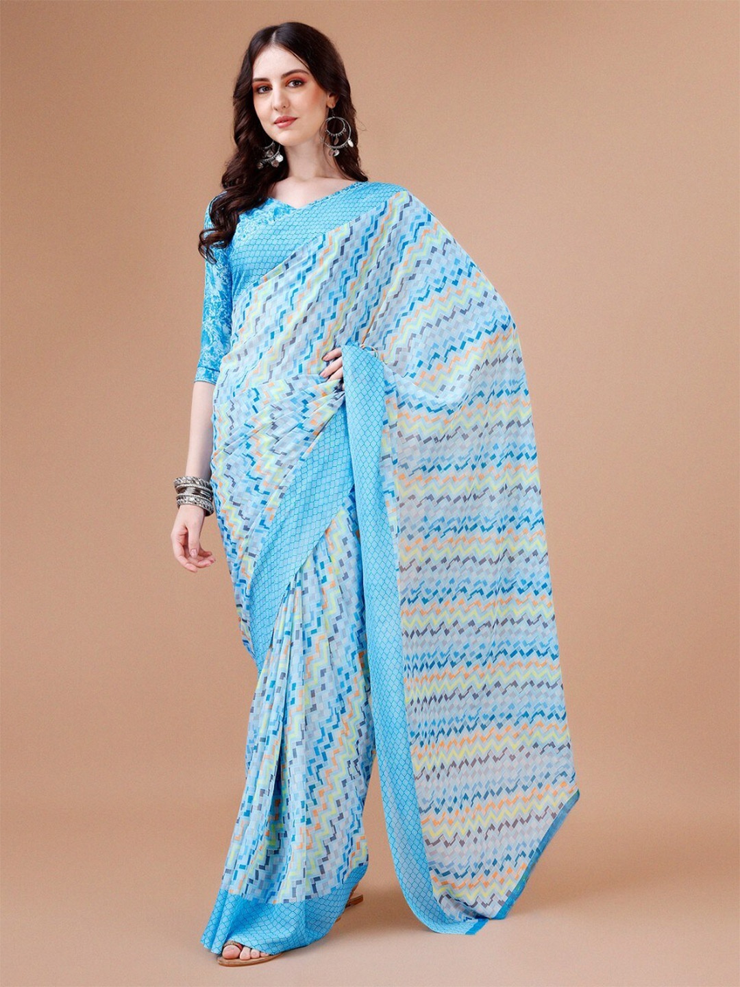 

Dori Geometric Printed Pure Georgette Saree, Blue