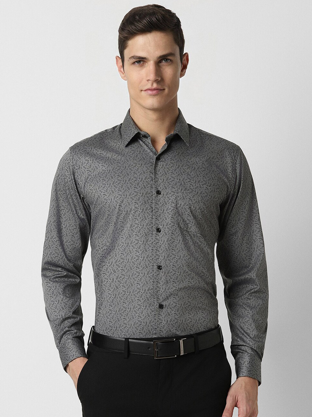 

Peter England Floral Printed Spread Collar Long Sleeves Formal Shirt, Grey