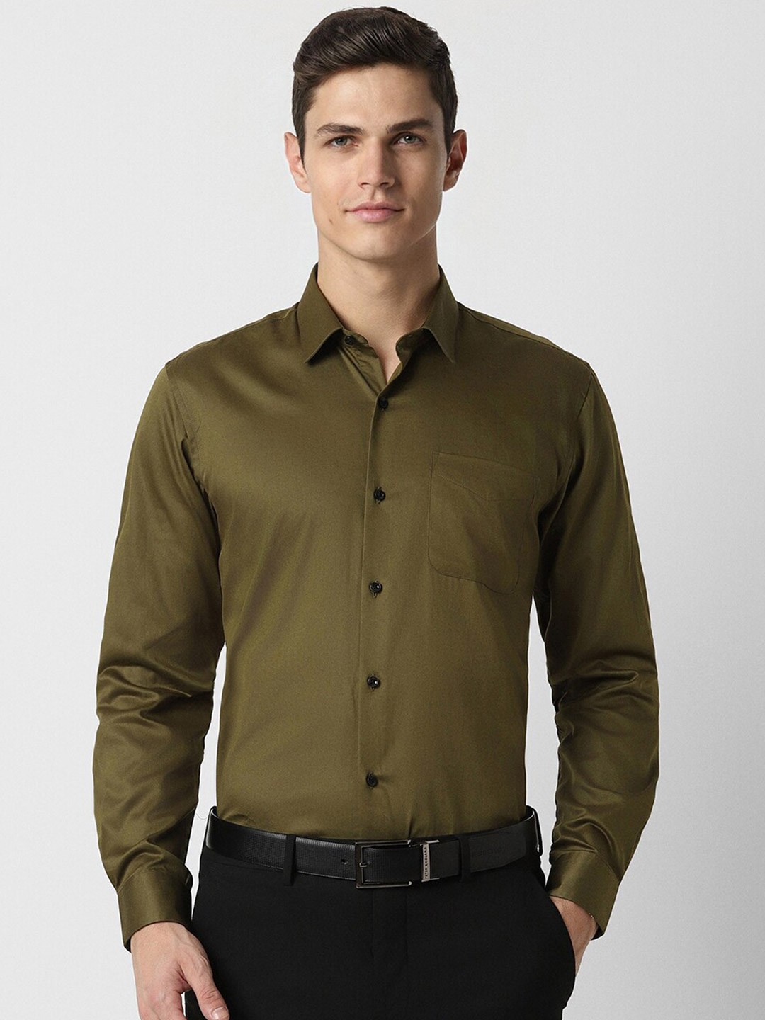 

Peter England Spread Collar Long Sleeves Cotton Formal Shirt, Olive