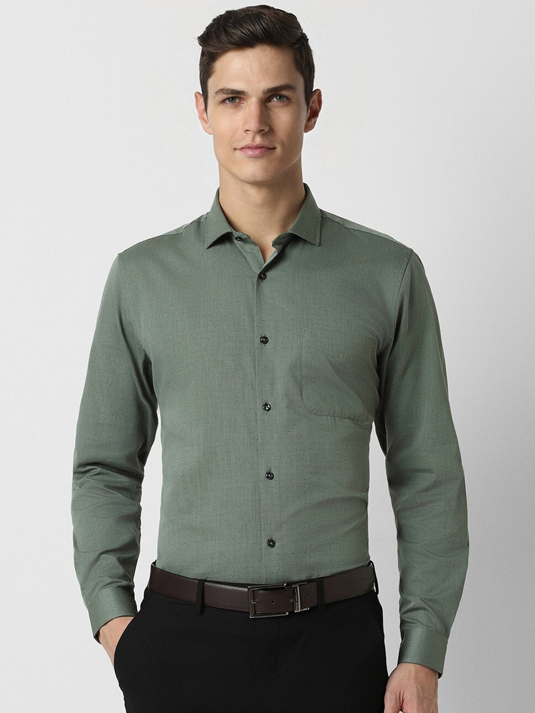 

Peter England Slim Fit Textured Formal Shirt, Green