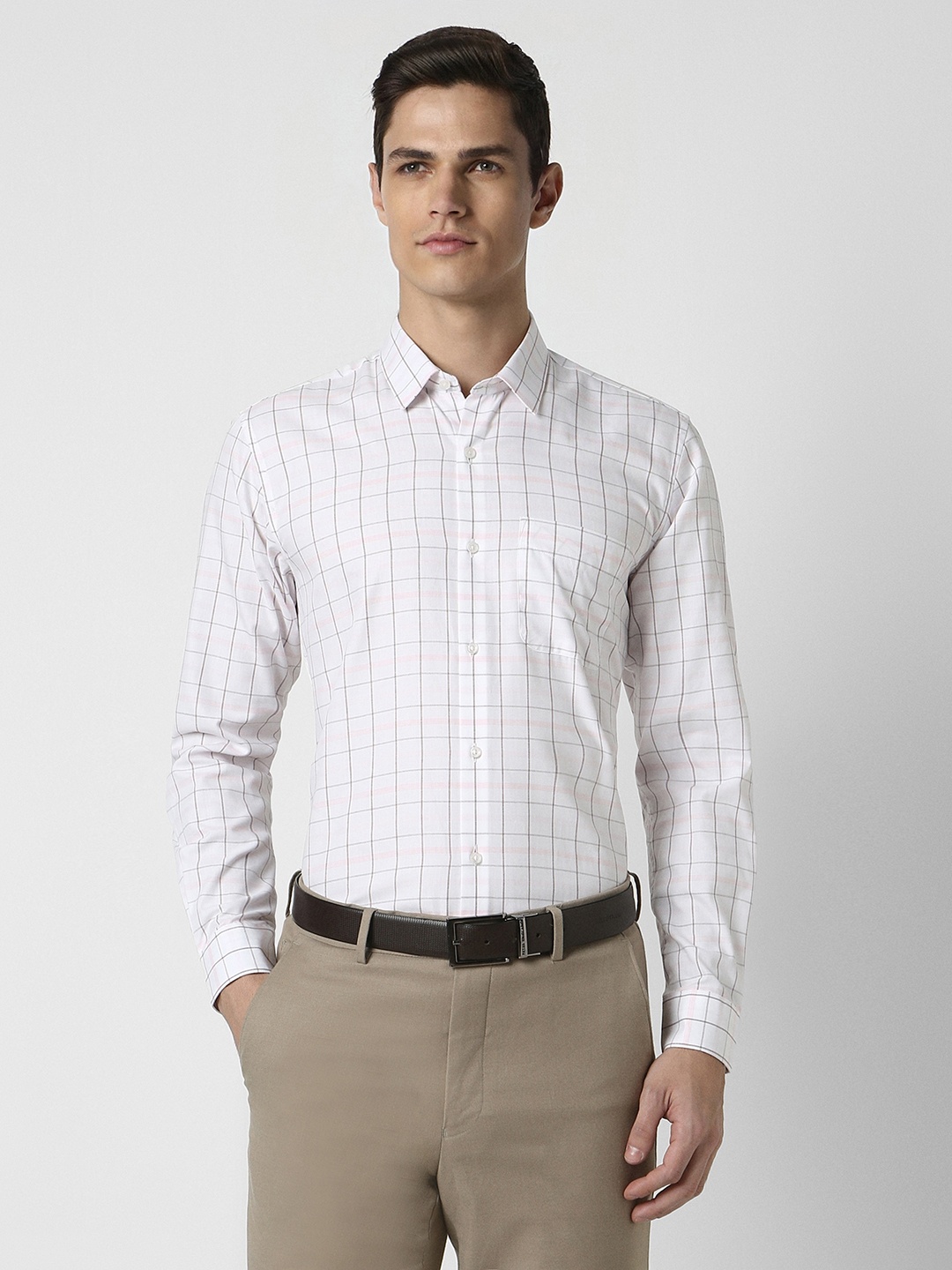 

Peter England Men White Checked Formal Shirt